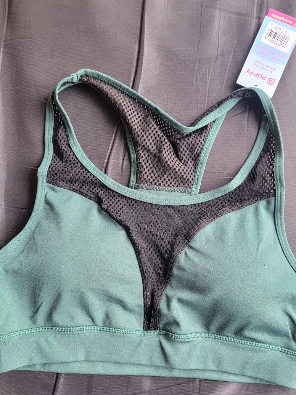 POP Fit Green Sports Bra with Black Mesh Racerback